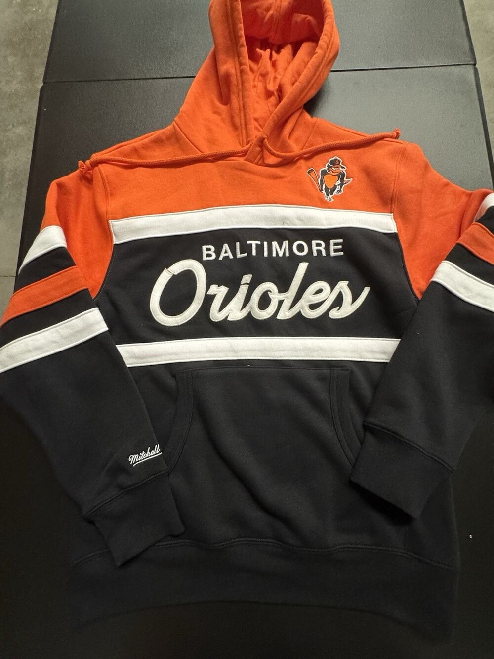 NWT Men’s Mitchell & Ness Baltimore Orioles Head Coach Hoodie Medium Orange Blac